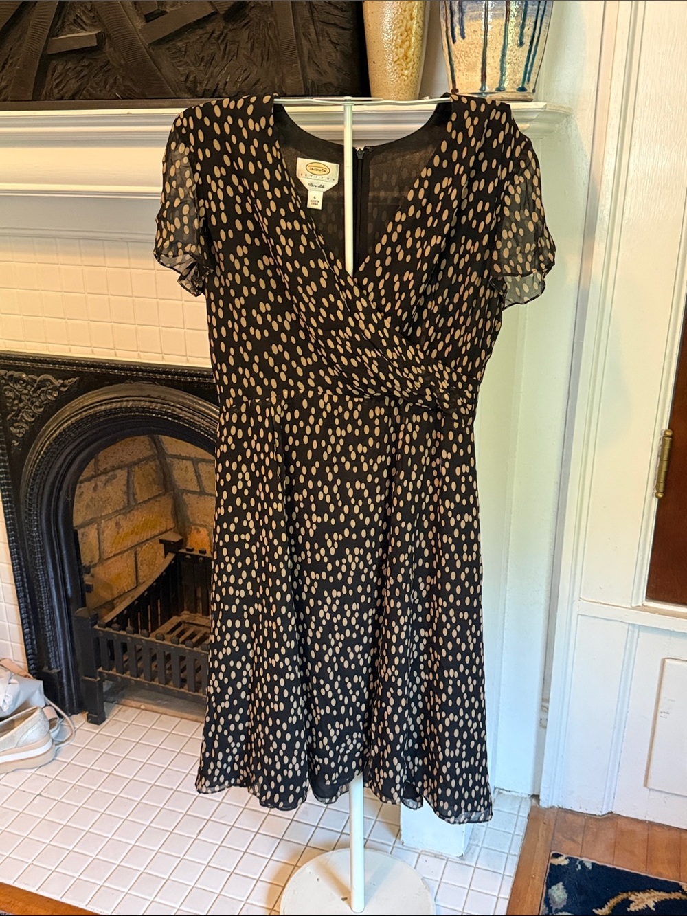 Talbots vintage pure silk midi with‎ Taupe Dot Print- worn about 2 times